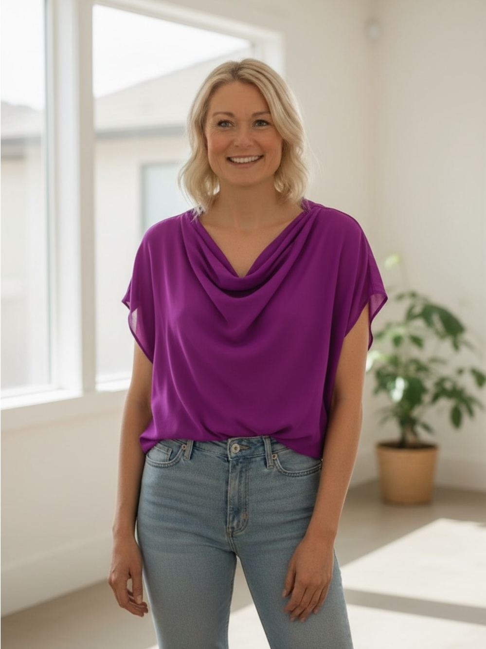 Haute Hippie Draped Cowl Dolman Top in Purple
